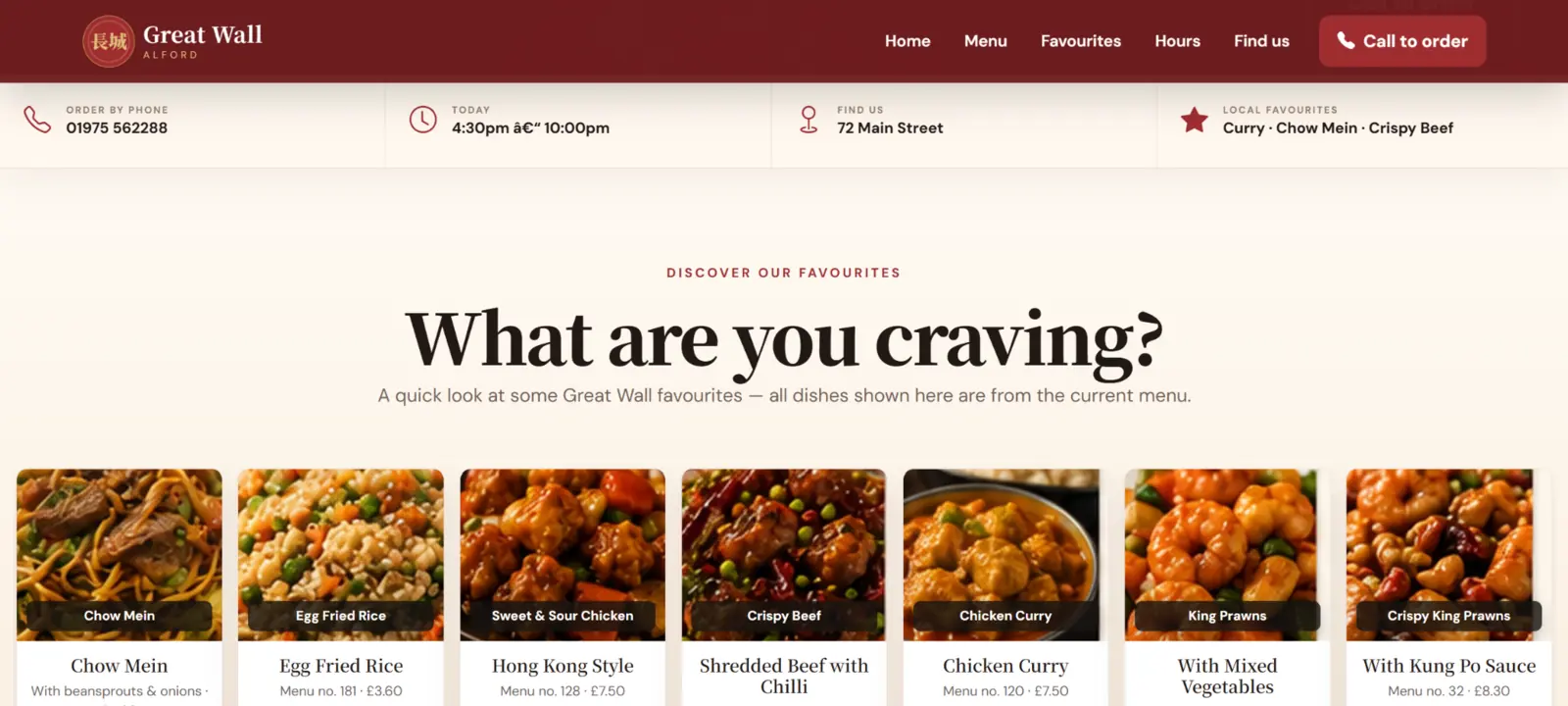 Great Wall Alford dishes and cuisine page