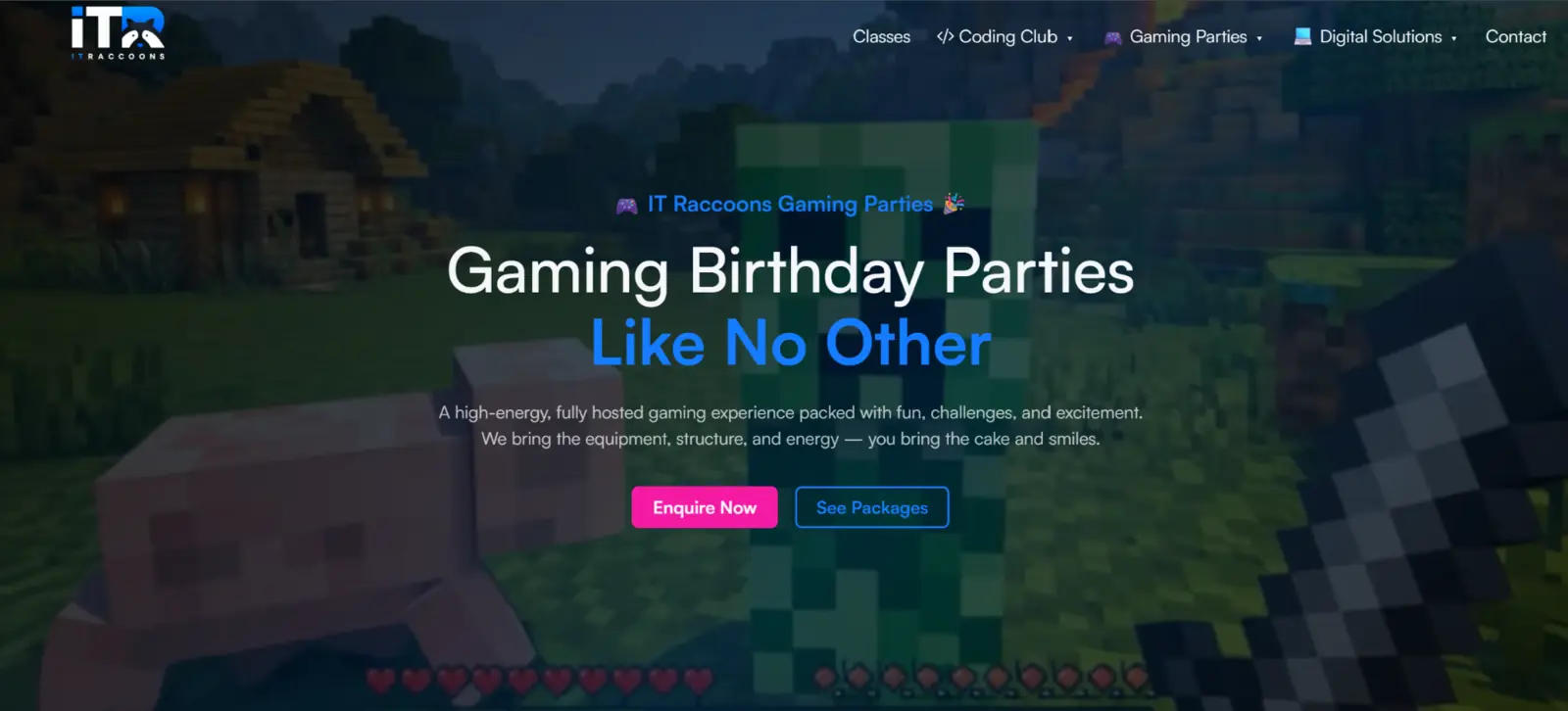 IT Raccoons gaming birthday parties page