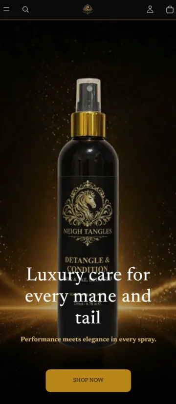 The Neigh Tangles website shown on mobile, with its product presentation and shop link